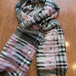 Vismaya Artisan Plaid Woven Scarf Olive Charcoal Pink 28x68